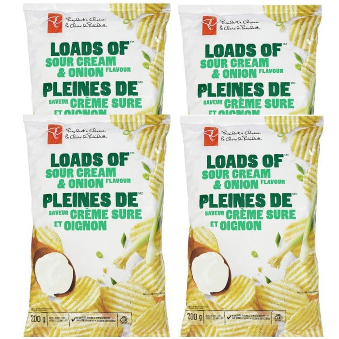 Presidents Choice PC Loads of Sour Cream and Onion Potato Chips 200g/7oz, 4 BAGS