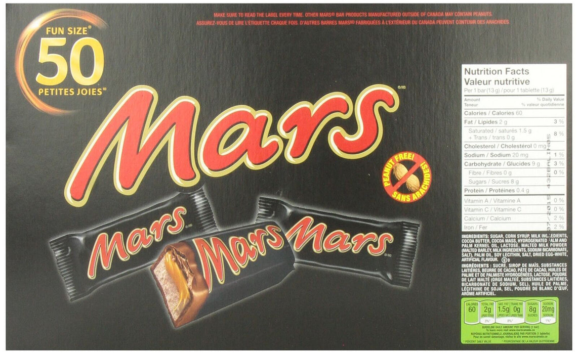 Mars Fun Size Bars, (12.9g/0.5 oz.) x 50 pack, Peanut Free {Canadian Product}