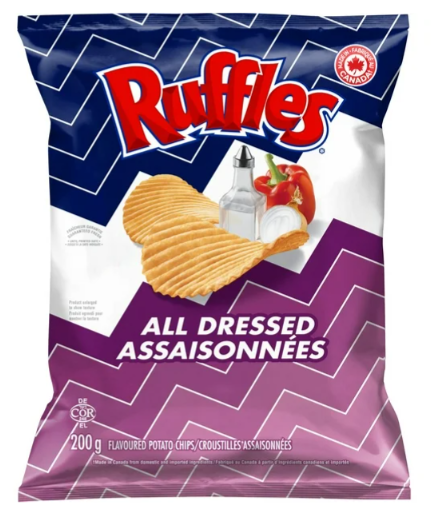 Ruffles, All Dressed Potato Chips, 200 Grams (Case of 16) Ruffles, All Dressed Potato Chips, 200 Grams (Case of 16)