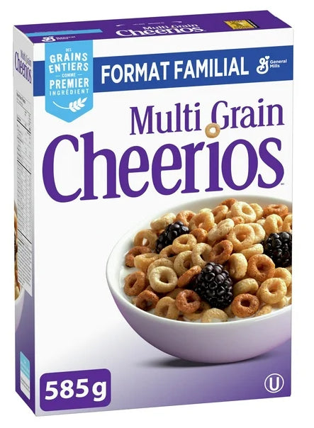 Canadian Multi Grain Cheerios Breakfast Cereal, Family Size, Whole Grains, 585g