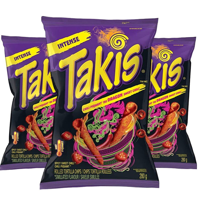 Takis Dragon Sweet Chili Rolled Tortilla Chips, 280g/9.8oz, 3 BAGS