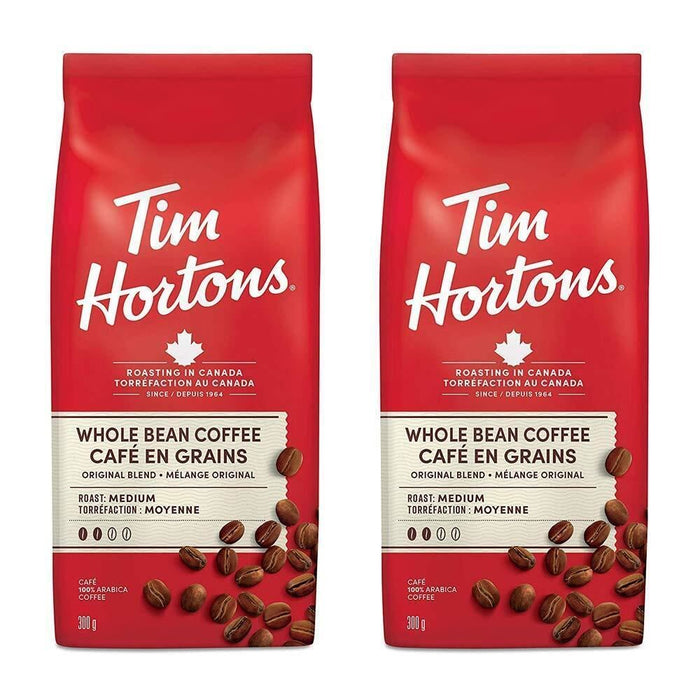 Tim Hortons Whole Bean Original Blend Coffee, 300g/10.6oz, 2 BAGS