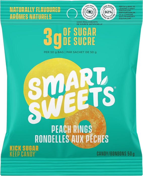 Smart Sweets Gummy Peach Rings, 50g/1.75oz Bag