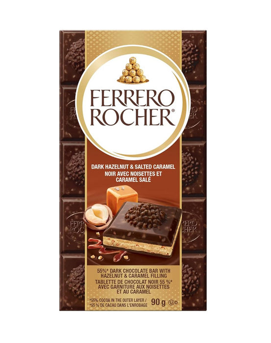 Ferrero Rocher Premium Dark Chocolate Hazelnut & Salted Caramel Bar, 90g Bar