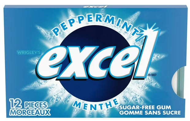 EXCEL, Peppermint Flavored Sugar Free Chewing Gum, 12 Pieces, 1 Pack, 16.8g