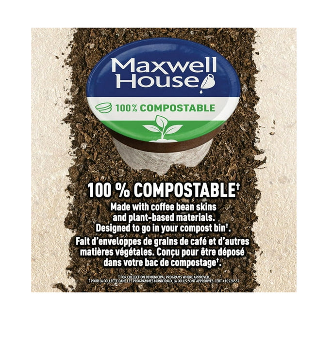 Maxwell House Decaf Coffee 100% Compostable Pods, 30 Keurig Pods