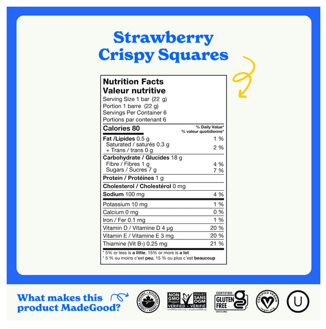 MadeGood Strawberry Crispy Squares, 6 x 22g