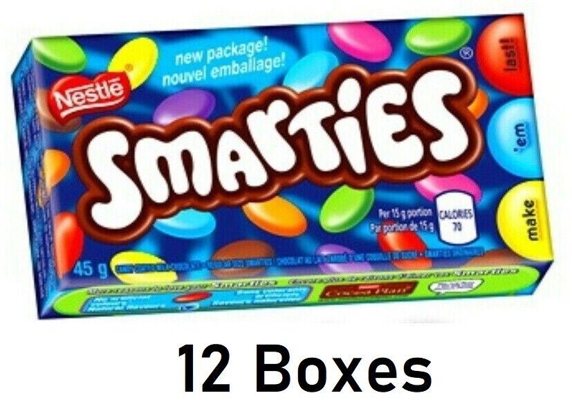 Nestle Smarties Chocolate Candy Bar 45g Each 12 Boxes