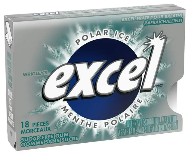 EXCEL, Polar Ice Flavored Sugar Free Chewing Gum, 18 Pieces, 3 Packs, 25g