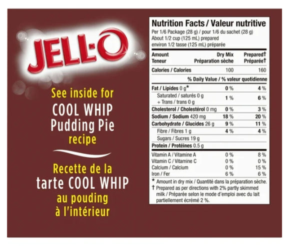 Jell-O Chocolate Instant Pudding Mix, 170g