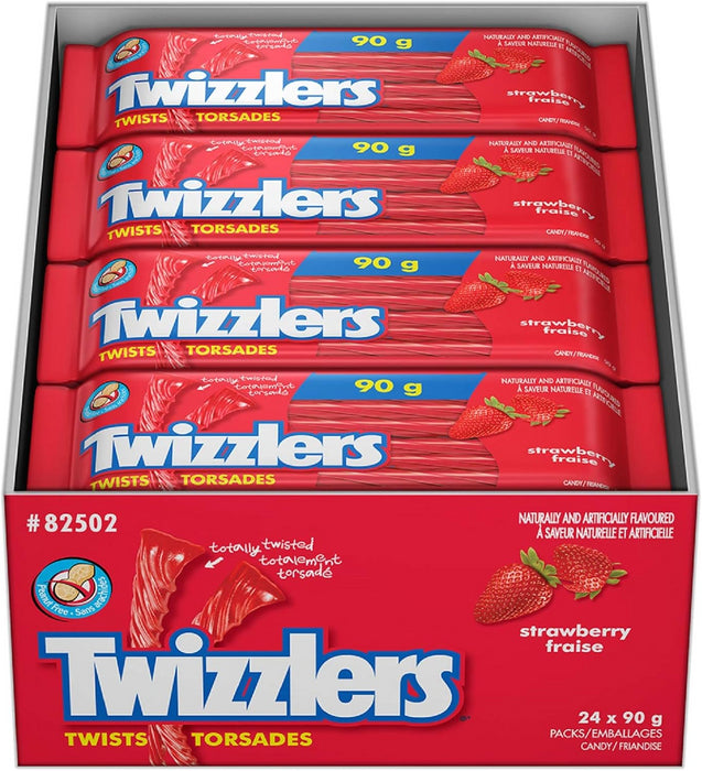 Twizzlers Licorice Candy, Strawberry Twizzelators, 90g Each 24 Bags