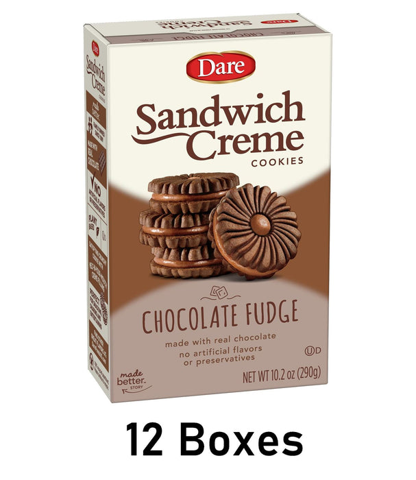 Dare Fudge Chocolate Creme Cookies Made with Real Chocolate 10.2oz Each 12 Boxes