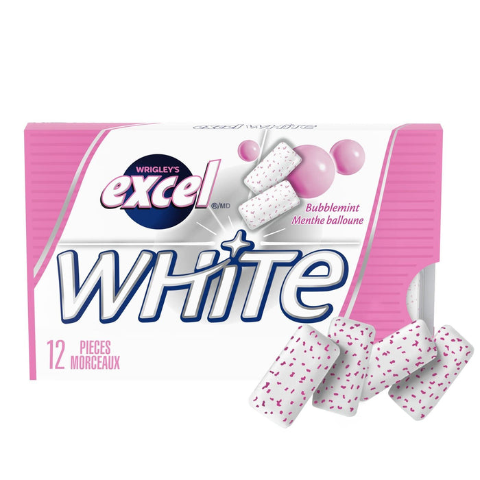 Excel White Sugar-Free Gum, Bubblemint, 12 Count