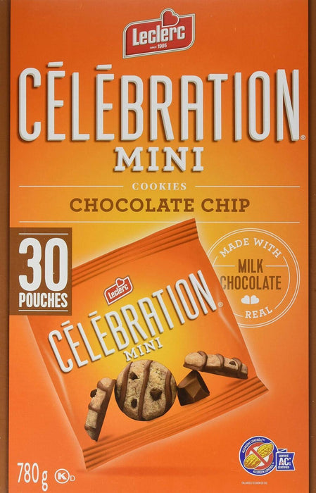 Leclerc Celebration Mini Chocolate Chip Cookies 30 Pouches 1lb 11oz BOX