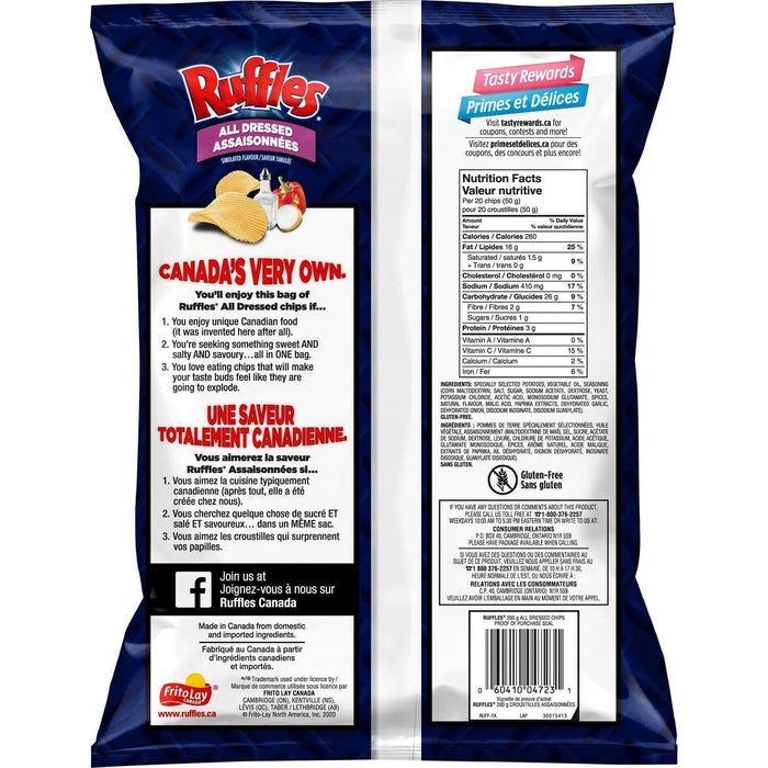 Ruffles All Dressed Potato Chips, 4 Bags, 200g/7oz