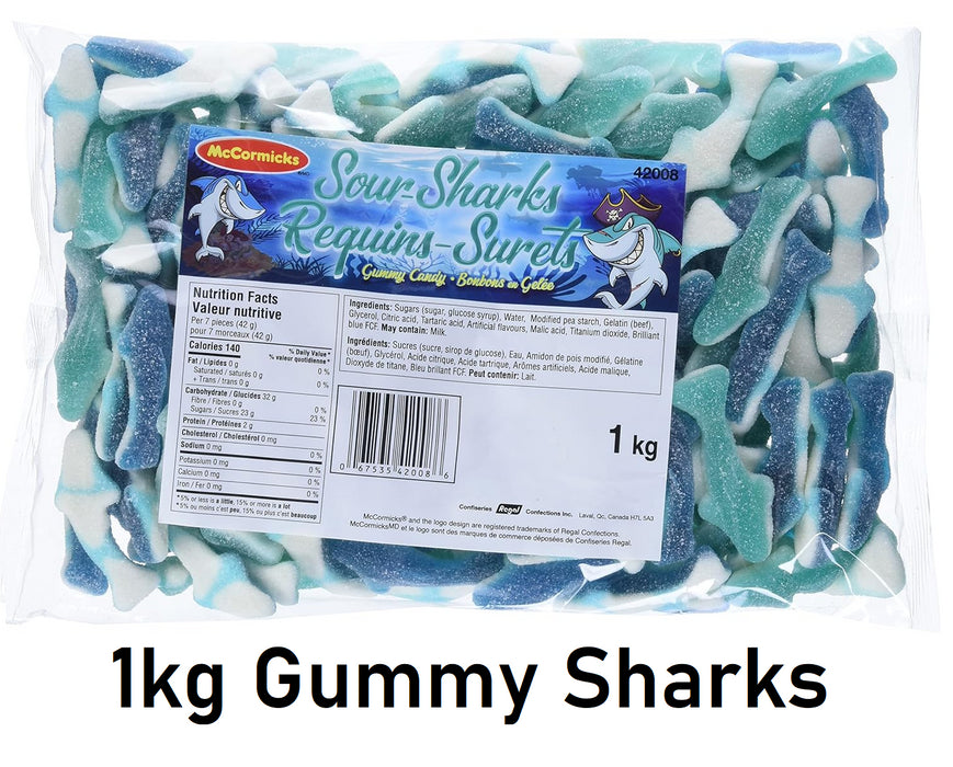 McCormicks Sour Sharks Gummies Bulk Candy, 1 Kilogram