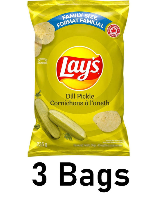 Lays Dill Pickle Potato Chips, 235g/8.3 oz Each 3 Bags