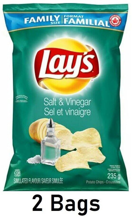 Lays Salt and Vinegar Chips Large Family Size 235g Each 2 Bags