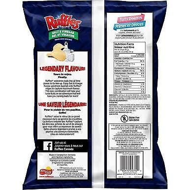 Ruffles Salt & Vinegar Potato Chips, 200g/7.1oz Bag