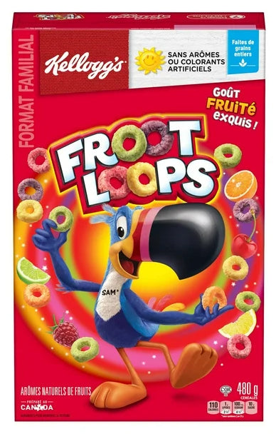 Kellogg's Canadian Froot Loops Breakfast Cereal, Family Size, 480g