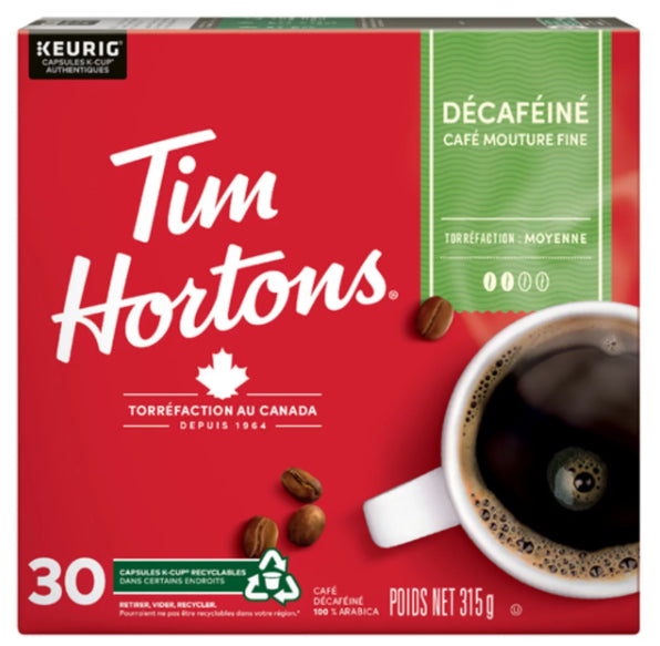 Tim Hortons Coffee Pods Decaffeinated Medium Roast 30 K-Cups 315g