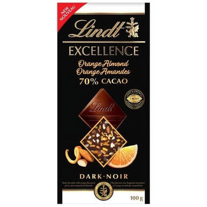 Lindt Chocolate Excellence Orange Almond 70% Cacao Dark Chocolate Bar, 100g