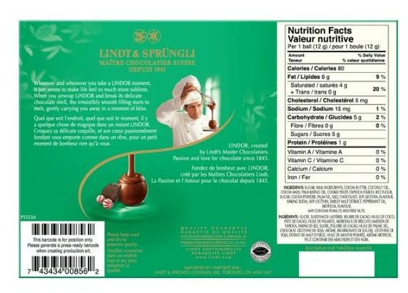 Lindt LINDOR Peppermint Cookie Milk Chocolate Truffles, 120g