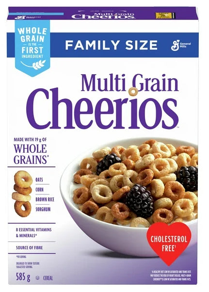Canadian Multi Grain Cheerios Breakfast Cereal, Family Size, Whole Grains, 585g