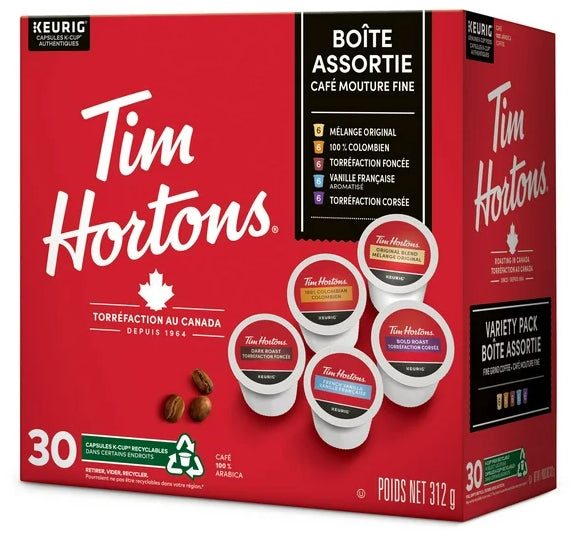 Tim Hortons K-Cup Coffee Cups, 30pc Variety Pack, 312g