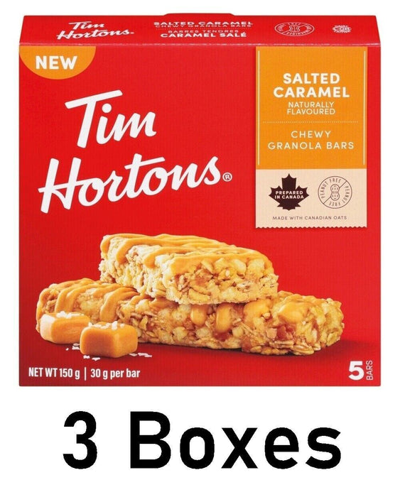 Tim Hortons Salted Caramel Chewy Granola Bars 5 Count Each 3 Boxes