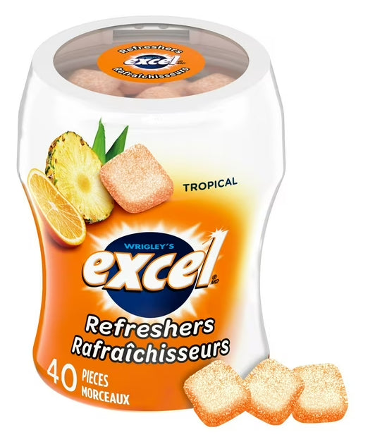 EXCEL, Refreshers, Tropical Flavored Sugar Free Chewing Gum, 40 Pieces, 1 Bottle, 80g