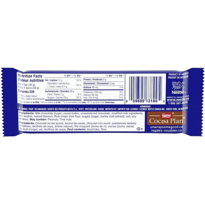 Nestle Crunch Milk Chocolate Crisped Rice Bars Case, 36x44g