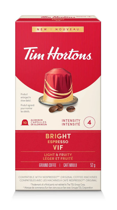 Tim Hortons Bright Espresso Capsules for Nespresso 10 count/ 52g Each 6 Boxes