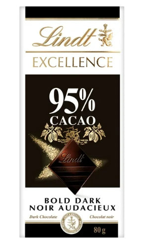 Lindt EXCELLENCE 95% Cacao Dark Chocolate Bar, 80g