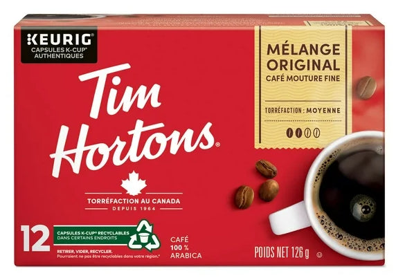 Tim Hortons Original Blend Medium Roast Coffee, 12ct, 126g