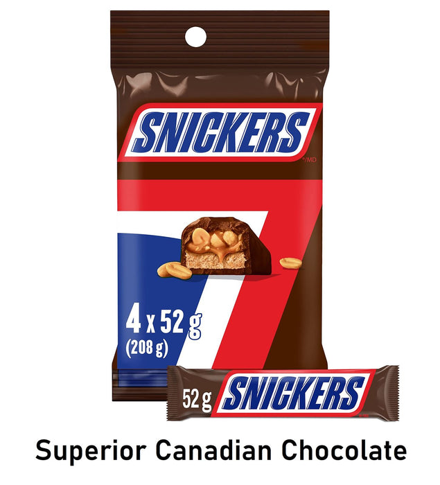 Snickers Chocolate Bars with Superior Canadian Chocolate 52g 4 Full Size Bars