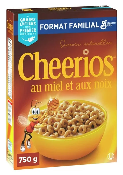 Canadian Honey Nut Cheerios Breakfast Cereal, Family Size, Whole Grains, 725g