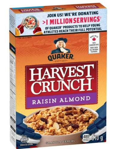 Quaker Harvest Crunch Raisin & Almond Granola Cereal, 510g