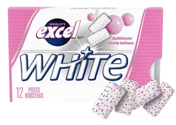 EXCEL, White Bubblemint, Teeth Whitening Sugar Free Chewing Gum, 18 Pieces, 3 Packs, 25g