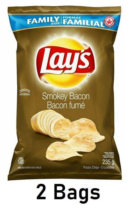 Lays Smokey Bacon Potato Chips Large Family Size 235g Each 2 Bags