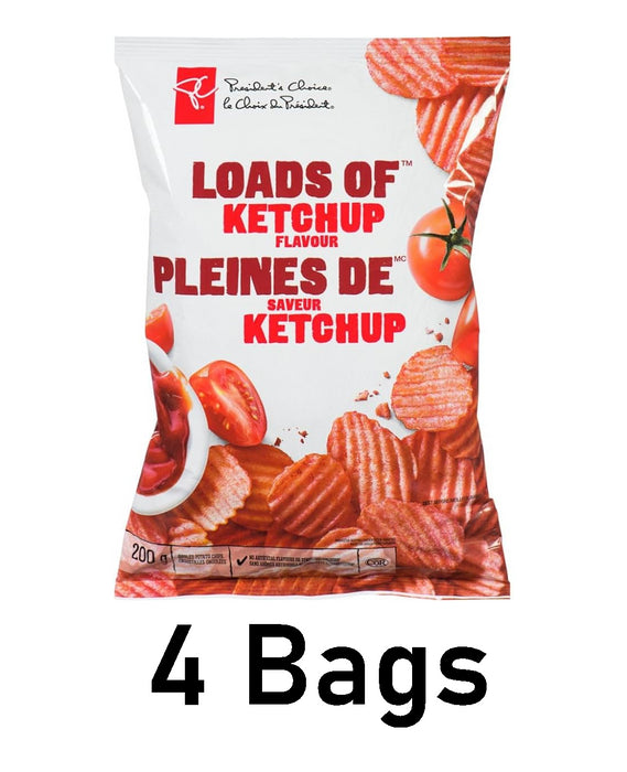 President's Choice PC Loads of Ketchup Potato Chips, 200g/7oz Each 4 Bags