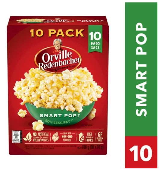 Orville Redenbacher Smart Pop! Popcorn, Non-GMO, 80% Less Fat, 10 x 70g, 700g