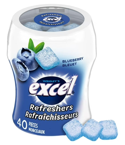 EXCEL, Refreshers, Blueberry Flavored Sugar Free Chewing Gum, 40 Pieces, 1 Bottle, 80g