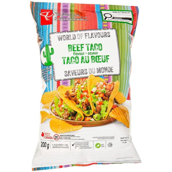 President's Choice Beef Taco Rippled Potato Chips, 200g