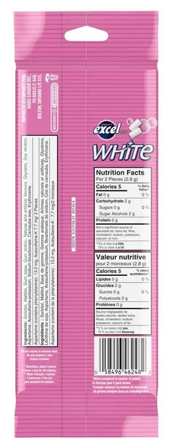 EXCEL, White Bubblemint, Teeth Whitening Sugar Free Chewing Gum, 18 Pieces, 3 Packs, 25g