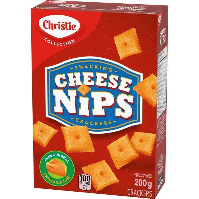 Christie Cheese Nips Cheddar Baked Snack Crackers, 1 Box 200g {Canadian Product}