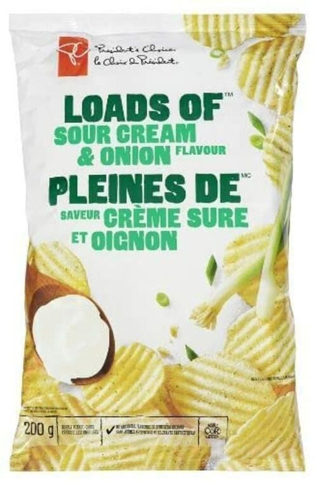 Presidents Choice PC Loads of Sour Cream and Onion Potato Chips 200g/7oz, 2 BAGS