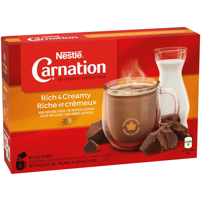 Nestle Carnation Hot Chocolate Rich and Creamy 10 x 25g Sachets, 250g Box