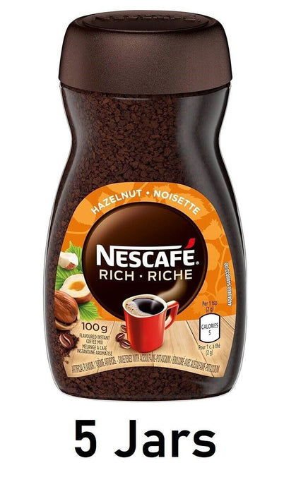 Nescafe Rich Hazelnut Instant Coffee from Canada 100g/3.5oz Each 5 Jars