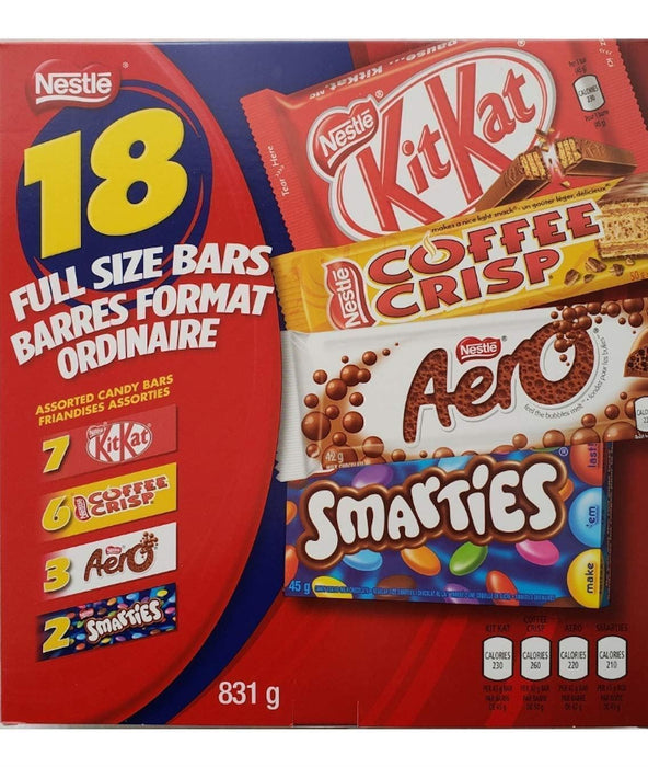 Nestle 18 Full Size Bars Including 7 Kit Kat, 6 Coffee Crisp, 3 Aero, 2 Smarties